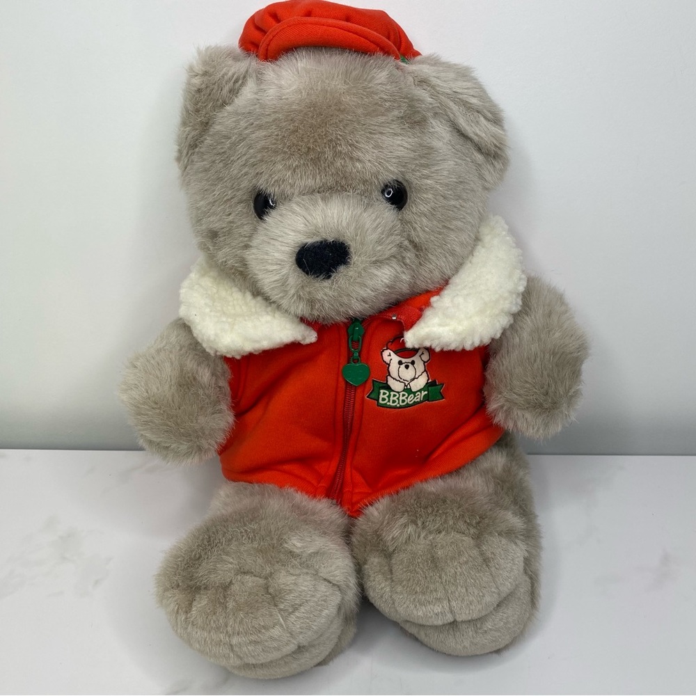TB Trading Gray Teddy Bear 1988 Roses Stores Red Christmas Jacket and Hat
